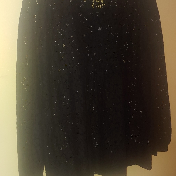 Michael Kors Black Lace long sleeve Blouse Button up size L pre-owned - Picture 3 of 9